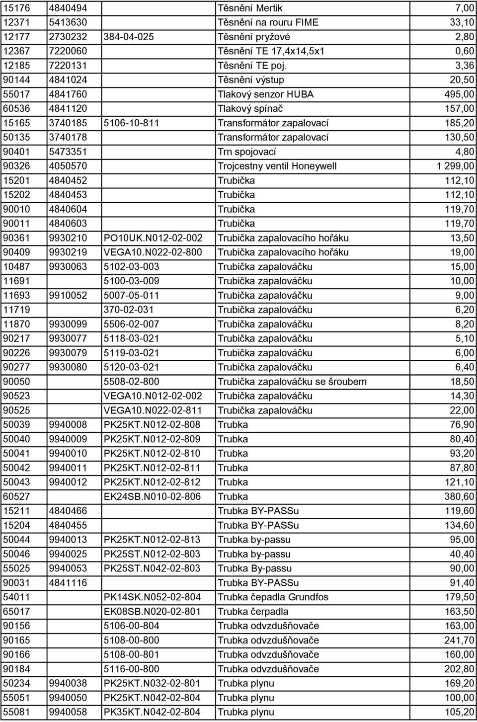 Transformátor zapalovací 130,50 90401 5473351 Trn spojovací 4,80 90326 4050570 Trojcestny ventil Honeywell 1 299,00 15201 4840452 Trubička 112,10 15202 4840453 Trubička 112,10 90010 4840604 Trubička