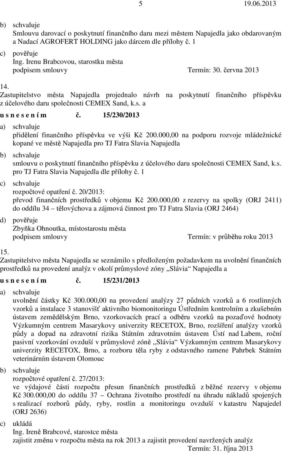 15/230/2013 přidělení finančního příspěvku ve výši Kč 200.