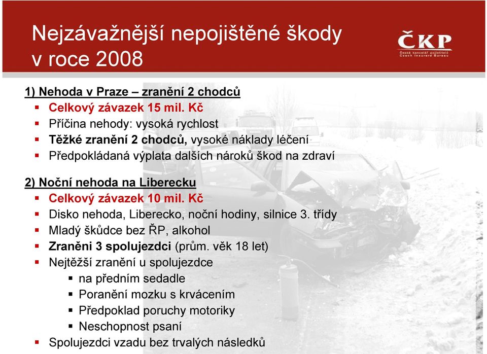 nehoda na Liberecku Celkový závazek 10 mil. Kč Disko nehoda, Liberecko, noční hodiny, silnice 3.