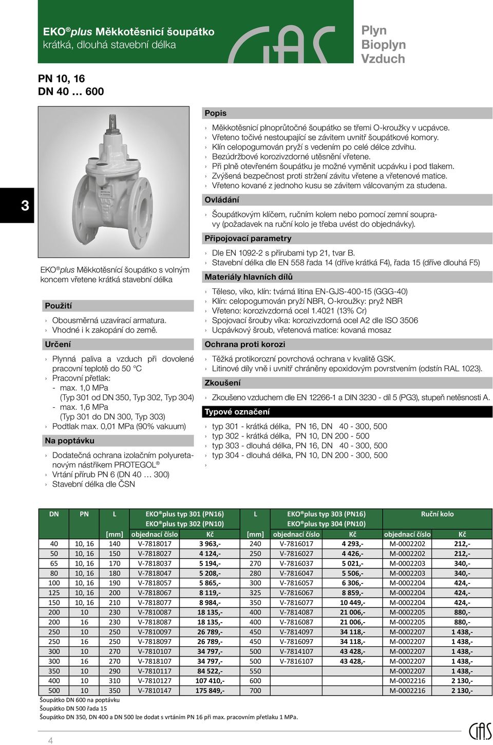 1,6 MPa (Typ 301 do DN 300, Typ 303) Podtlak max.