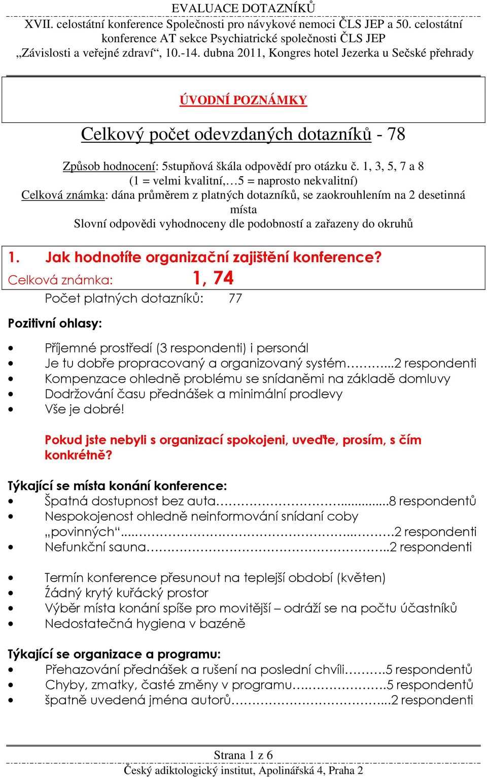 zařazeny do okruhů 1. Jak hodnotíte organizační zajištění konference?