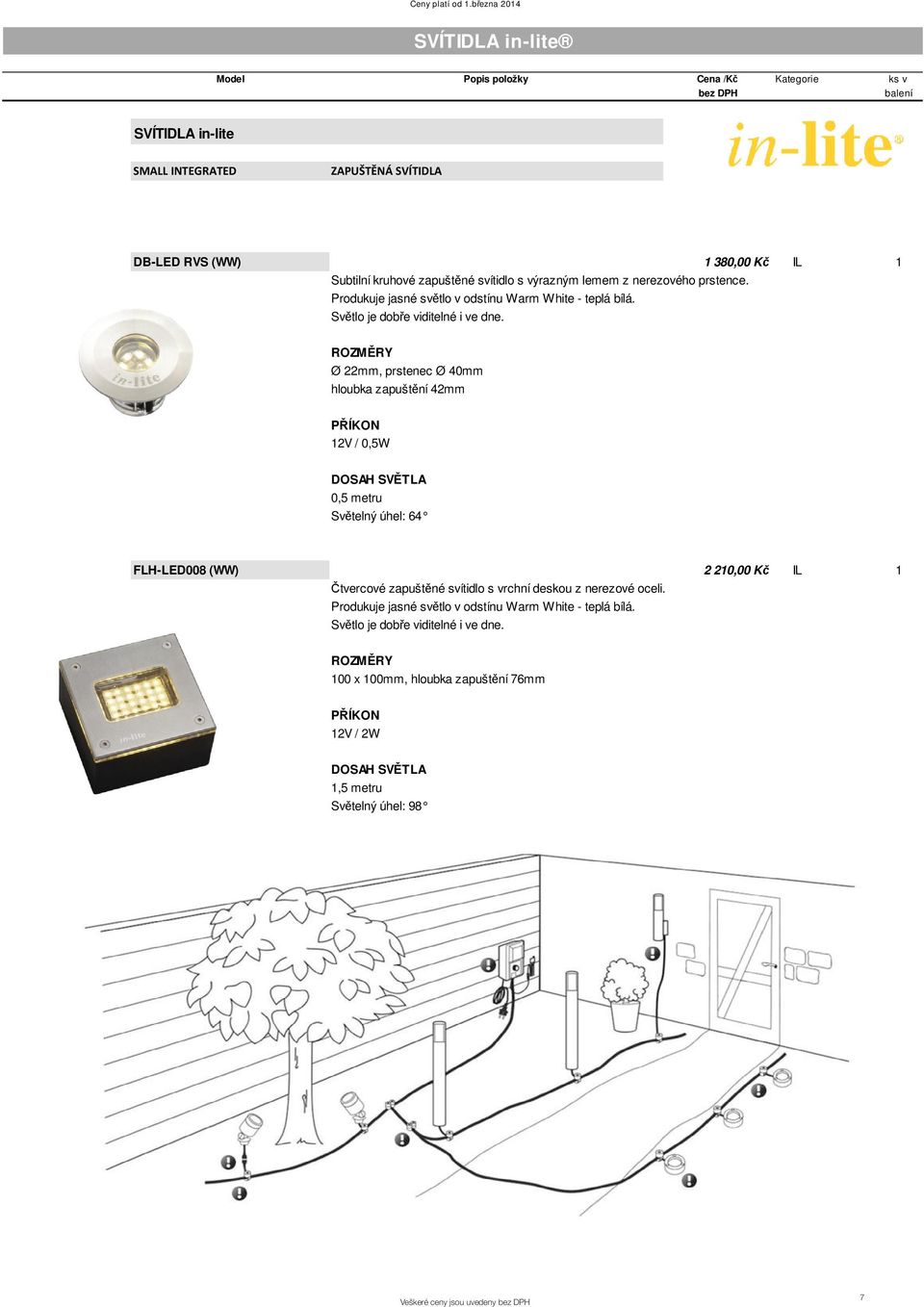 Ø 22mm, prstenec Ø 40mm hloubka zapušt ní 42mm 12V / 0,5W 0,5 metru Sv telný úhel: 64 FLH-LED008 (WW) 2 210,00 K IL 1 tvercové zapušt né