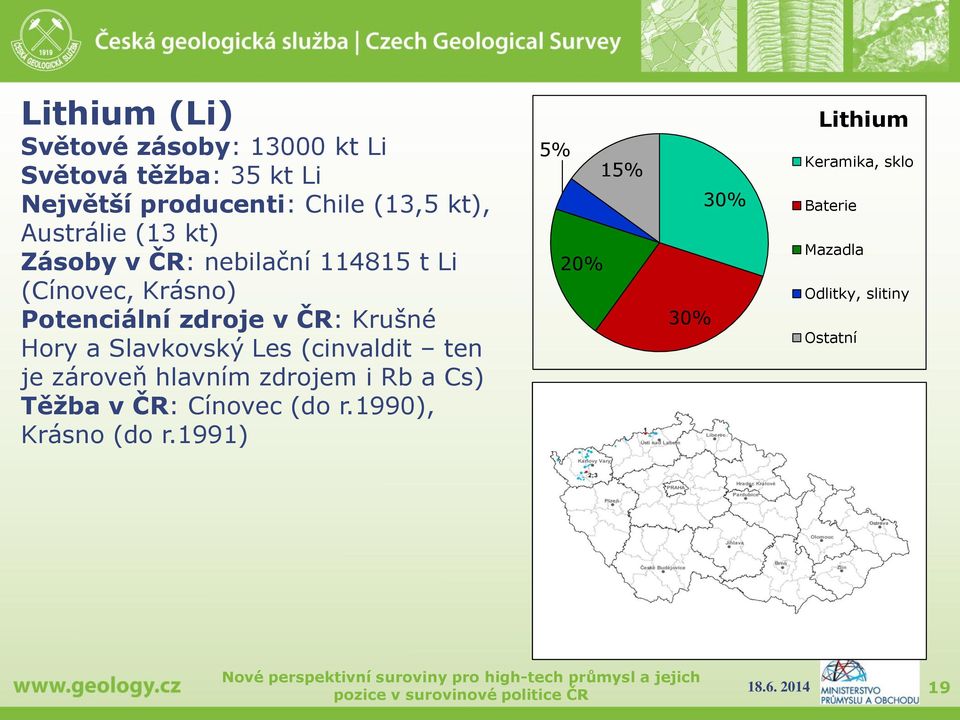 Hory a Slavkovský Les (cinvaldit ten je zároveň hlavním zdrojem i Rb a Cs) Těžba v ČR: Cínovec (do r.