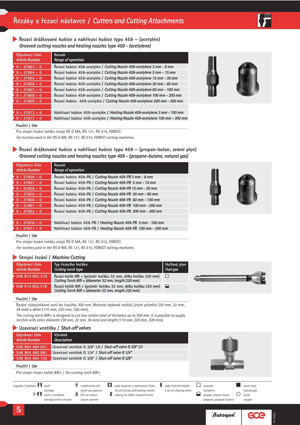 Cutting Nozzle 49-acetylene 30 mm - 60 mm 9 37867 0 Řezací hubice 49-acetylén / Cutting Nozzle 49-acetylene 60 mm - 100 mm 9 37868 0 Řezací hubice 49-acetylén / Cutting Nozzle 49-acetylene 100 mm -