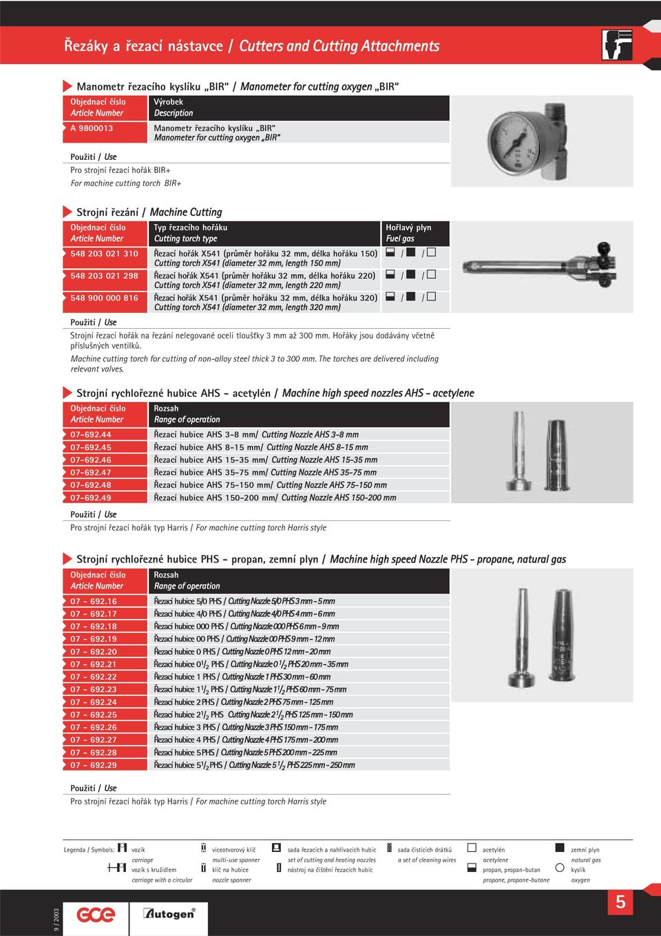 Řezací hořák X41 (průměr hořáku 32 mm, délka hořáku 10) L / P / K Cutting torch X41 (diameter 32 mm, length 10 mm) 48 203 021 298 Řezací hořák X41 (průměr hořáku 32 mm, délka hořáku 220) L / P / K