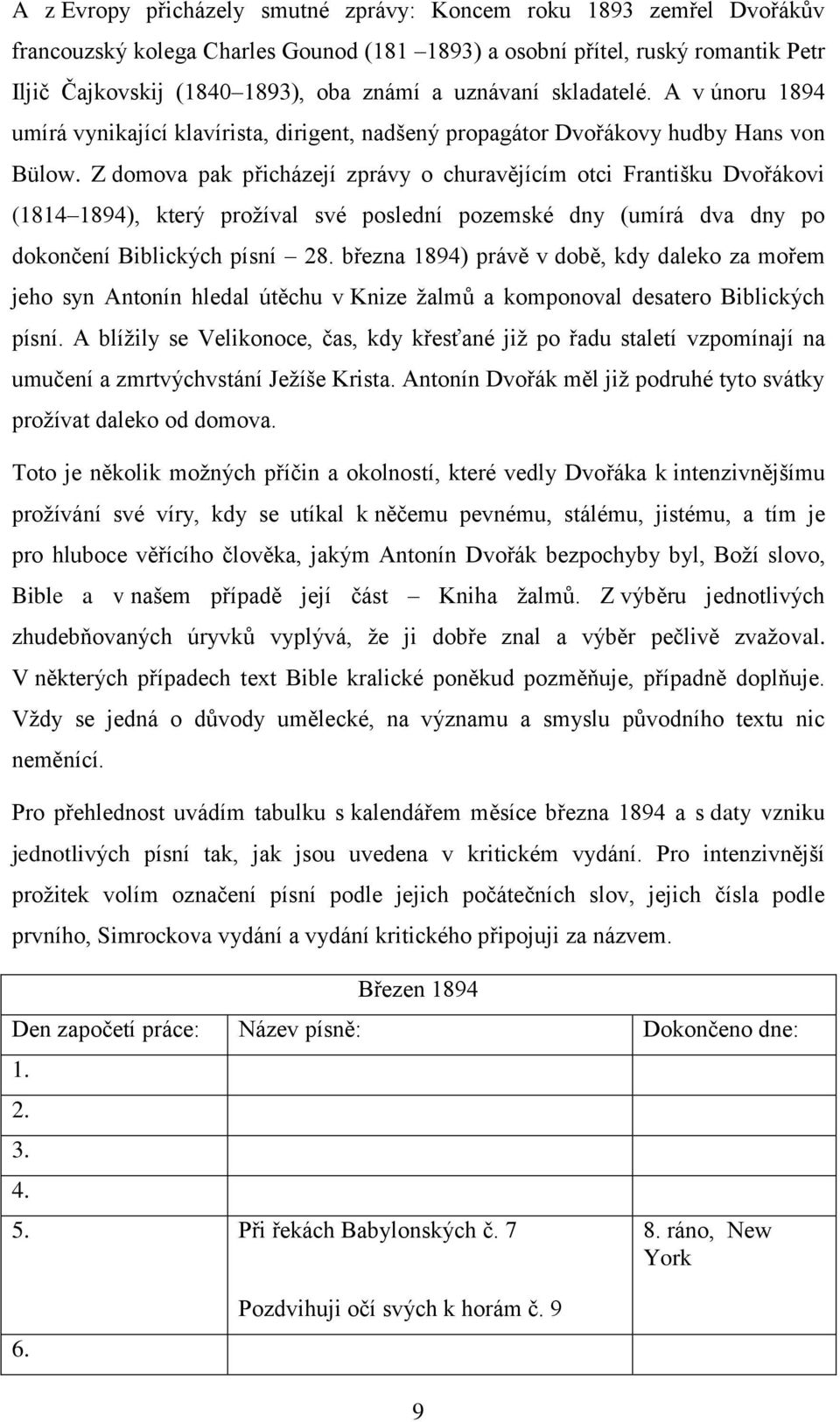 Z domova pak přicházejí zprávy o churavějícím otci Františku Dvořákovi (1814 1894), který prožíval své poslední pozemské dny (umírá dva dny po dokončení Biblických písní 28.