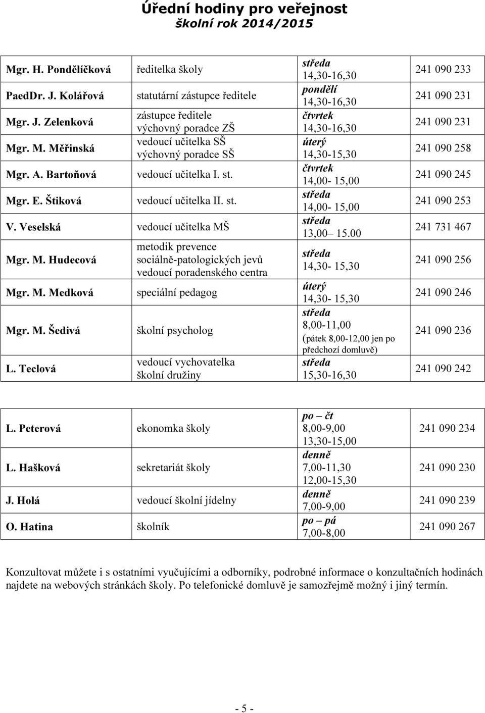 Veselská vedoucí učitelka MŠ Mgr. M. Hudecová Mgr. M. Medková Mgr. M. Šedivá L.