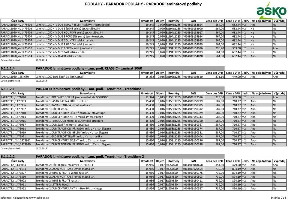 kartáčování 19,245 0,020 8x194x1285 4014809153917 564,00 682,44 m2 Ne Ne PARADL1050_4V1475604 Laminát 1050 4-V DUB BROUŠENÝ selský jemně mat.str.