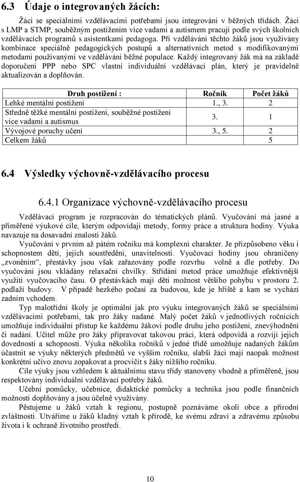 Při vzdělávání těchto žáků jsou využívány kombinace speciálně pedagogických postupů a alternativních metod s modifikovanými metodami používanými ve vzdělávání běžné populace.