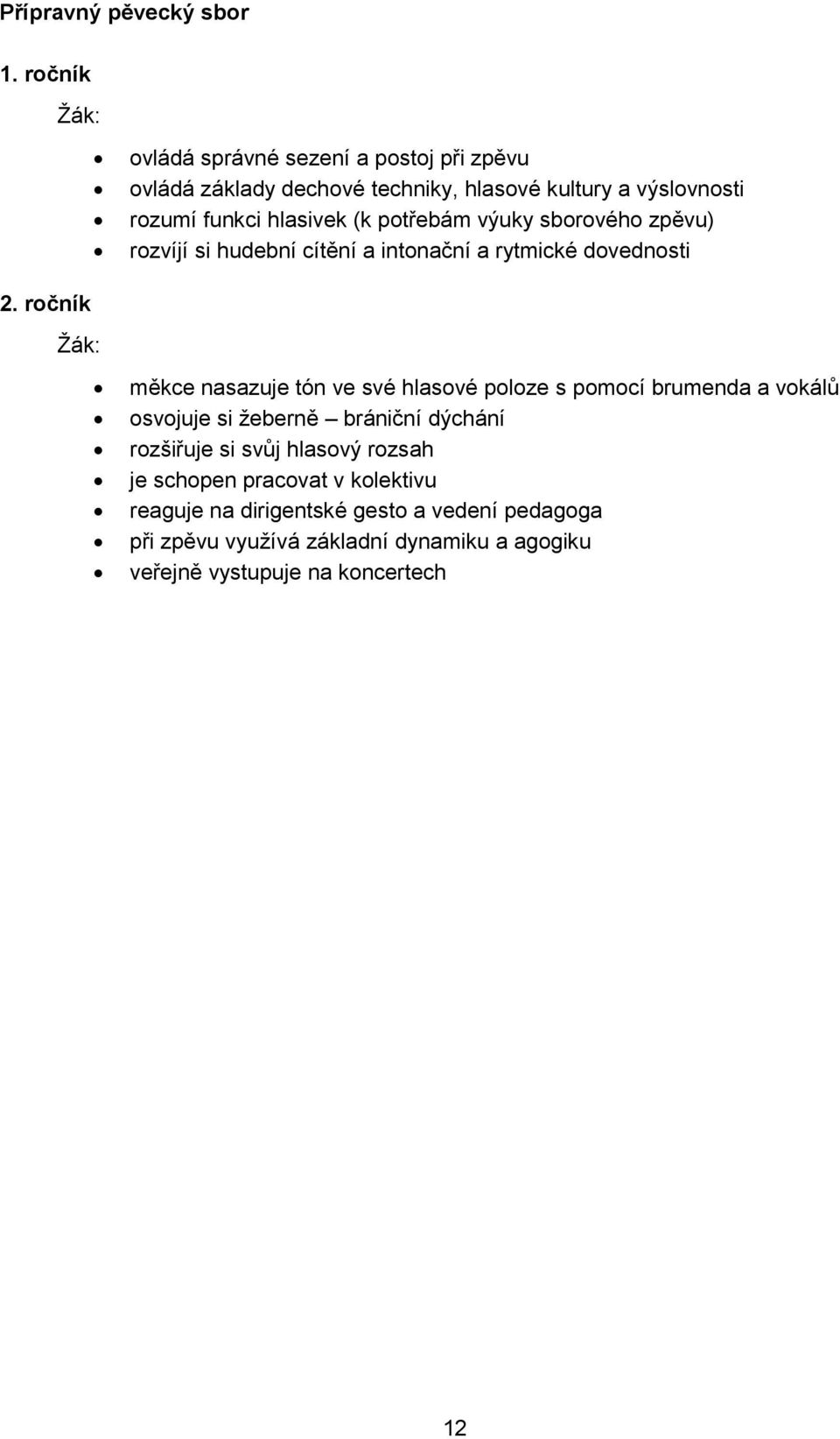 potřebám výuky sborového zpěvu) rozvíjí si hudební cítění a intonační a rytmické dovednosti 2.