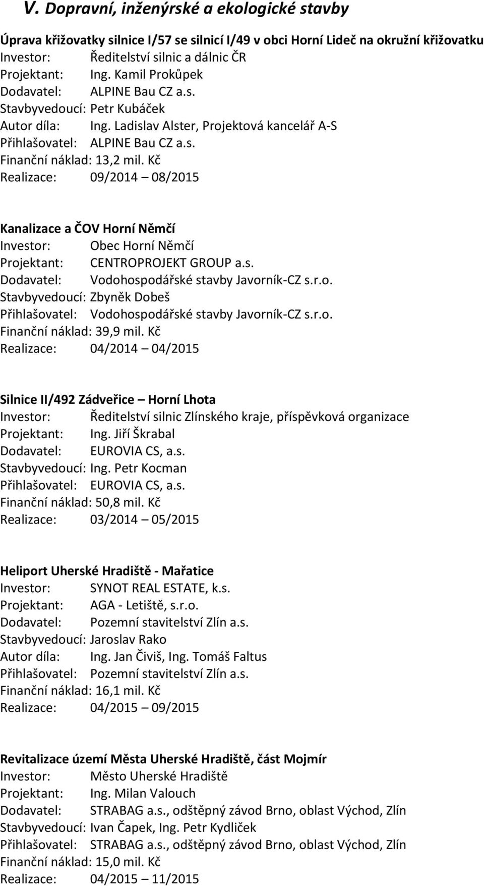 Kč Realizace: 09/2014 08/2015 Kanalizace a ČOV Horní Němčí Investor: Obec Horní Němčí Projektant: CENTROPROJEKT GROUP a.s. Dodavatel: Vodohospodářské stavby Javorník-CZ s.r.o. Stavbyvedoucí: Zbyněk Dobeš Přihlašovatel: Vodohospodářské stavby Javorník-CZ s.