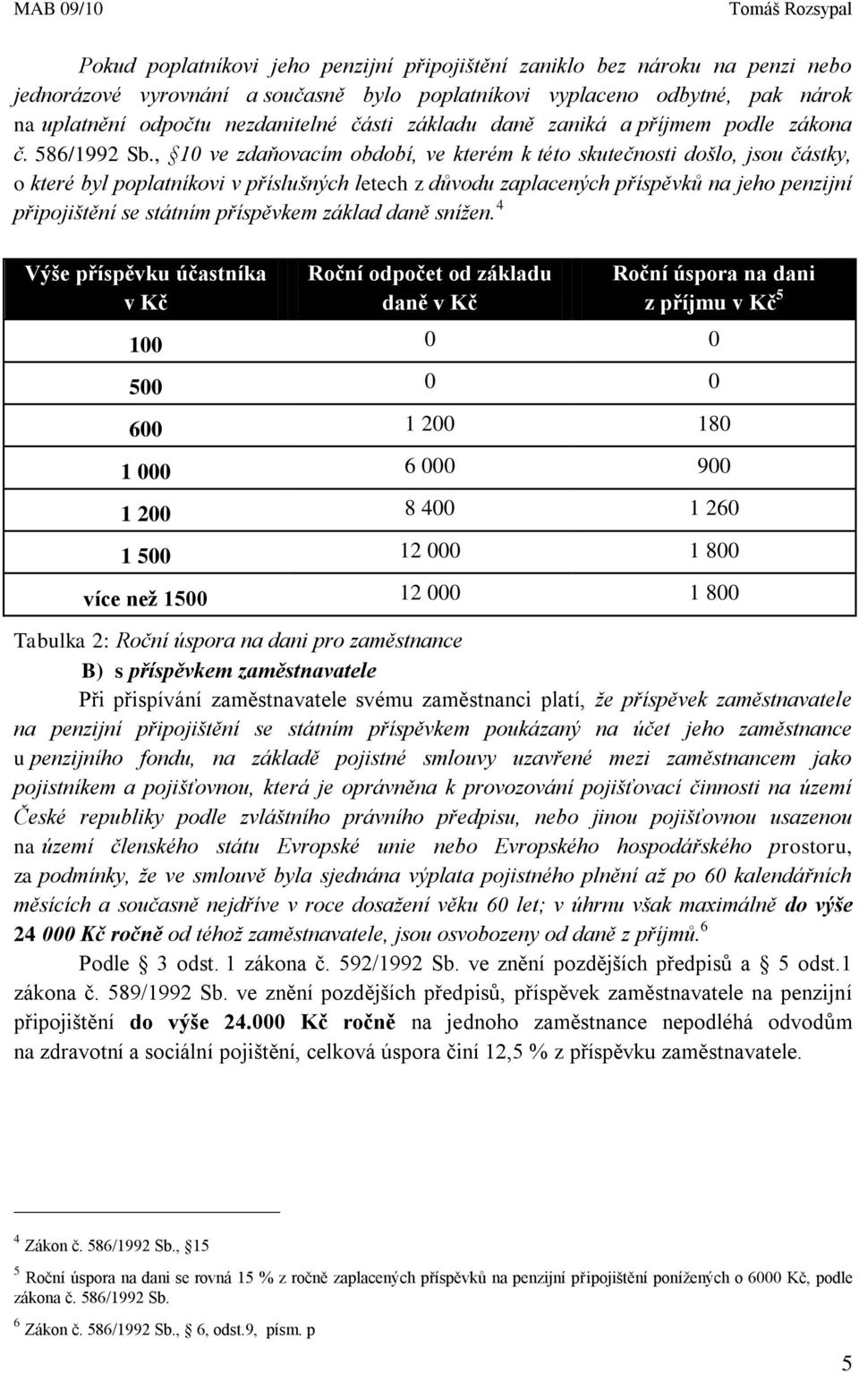 , 10 ve zdaňovacím období, ve kterém k této skutečnosti došlo, jsou částky, o které byl poplatníkovi v příslušných letech z důvodu zaplacených příspěvků na jeho penzijní připojištění se státním