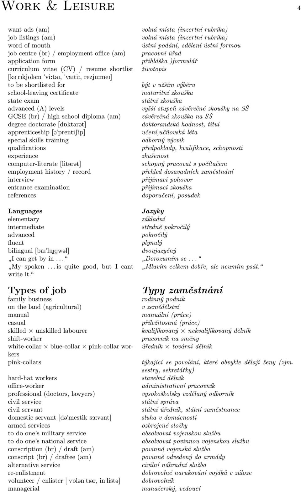 training qualifications experience computer-literate [lit@r@t] employment history / record interview entrance examination references volná místa (inzertní rubrika) volná místa (inzertní rubrika)