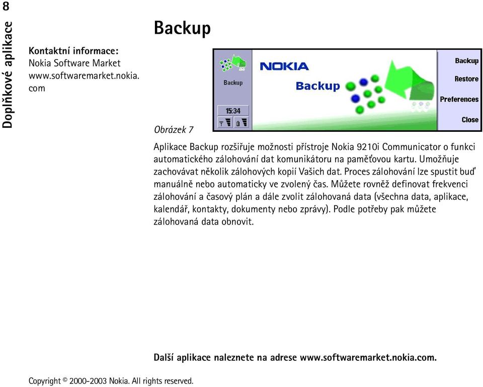 komunikátoru na pamì»ovou kartu. Umo¾òuje zachovávat nìkolik zálohových kopií Va¹ich dat.