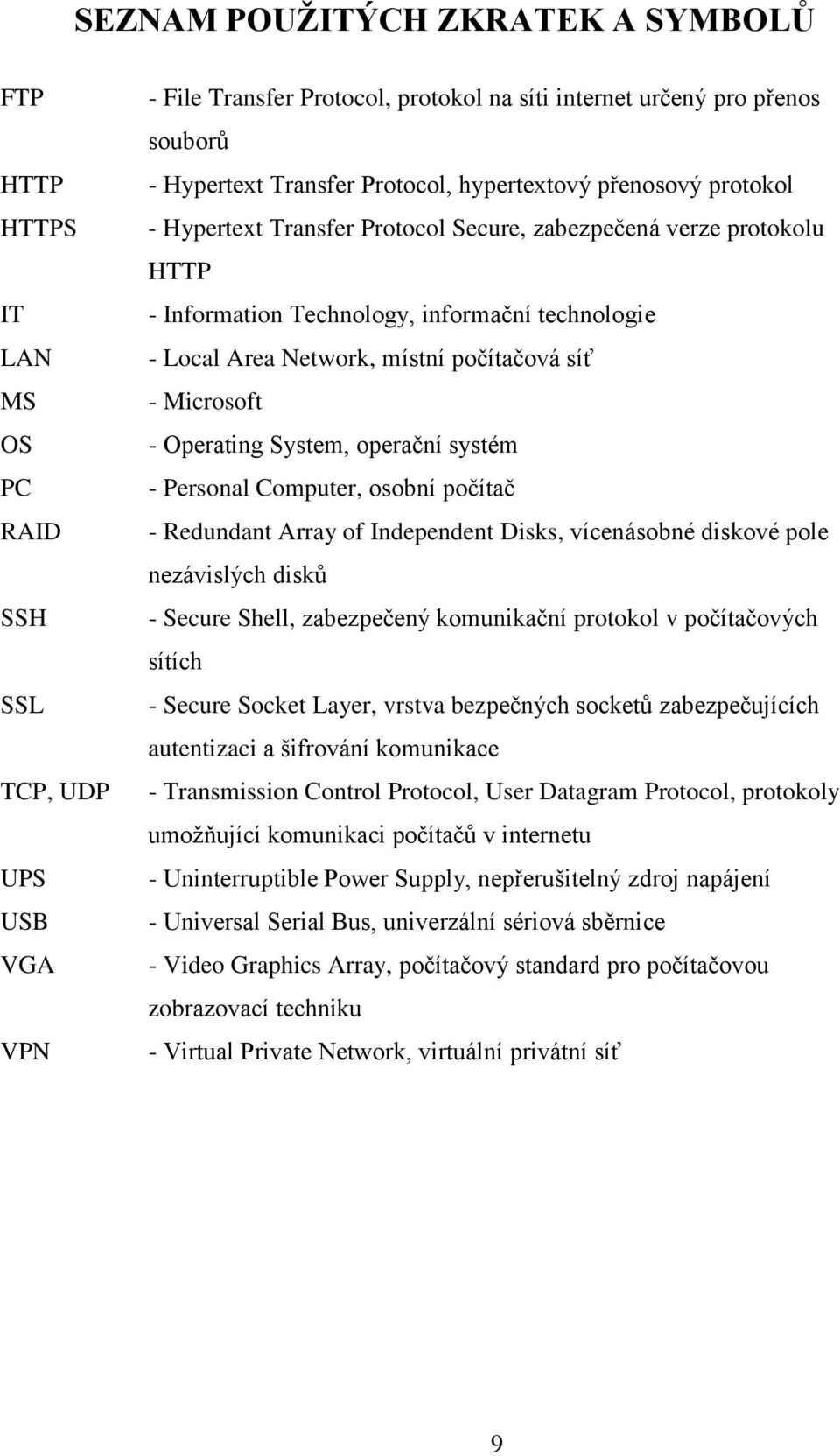 počítačová síť - Microsoft - Operating System, operační systém - Personal Computer, osobní počítač - Redundant Array of Independent Disks, vícenásobné diskové pole nezávislých disků - Secure Shell,