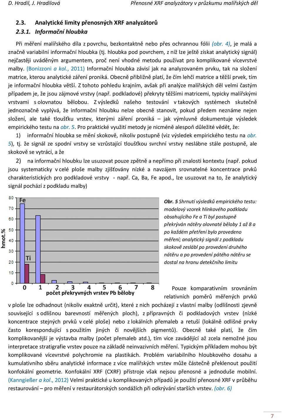 hloubka pod povrchem, z níž lze ještě získat analytický signál) nejčastěji uváděným argumentem, proč není vhodné metodu používat pro komplikované vícevrstvé malby. (Bonizzoni a kol.