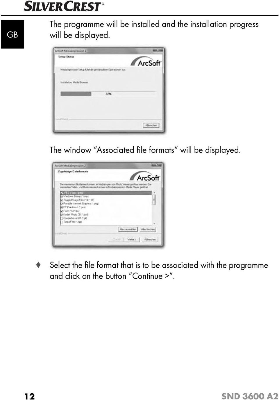 The window Associated fi le formats  Select the fi le format