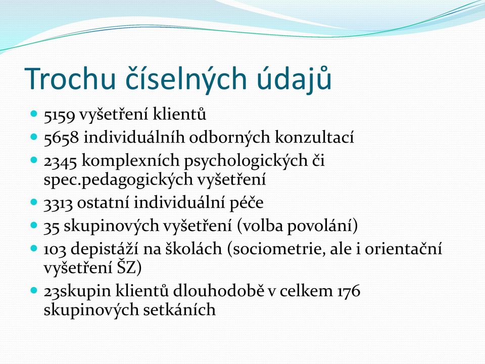 pedagogických vyšetření 3313 ostatní individuální péče 35 skupinových vyšetření (volba