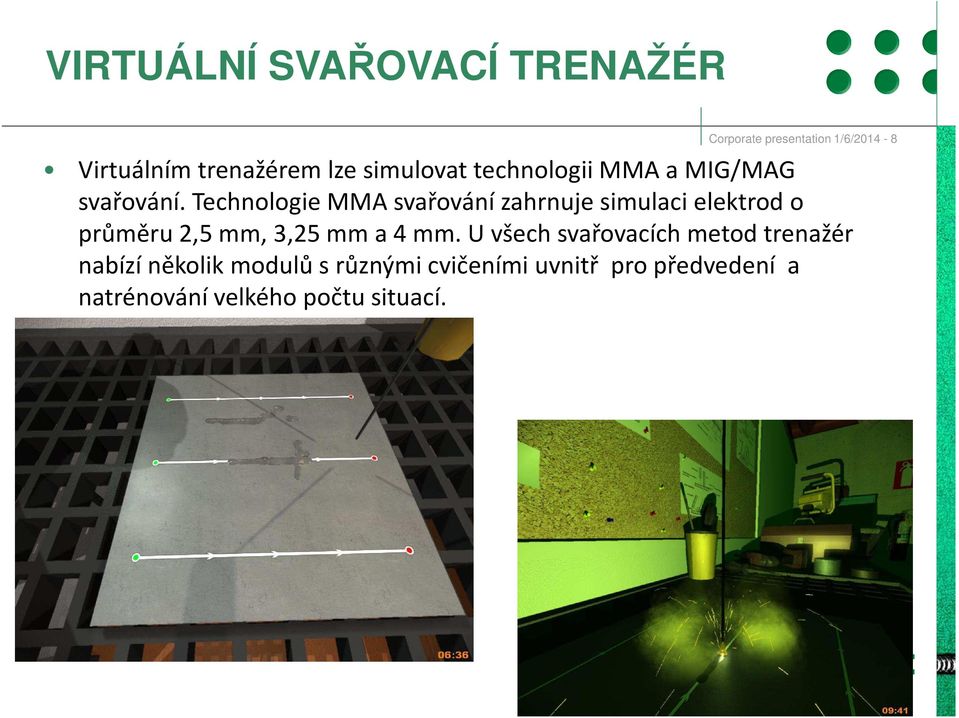 Technologie MMA svařování zahrnuje simulaci elektrod o průměru 2,5 mm, 3,25 mm a 4