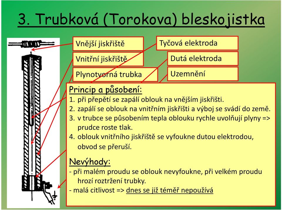 v trubce se působením tepla oblouku rychle uvolňují plyny => prudce roste tlak. 4.