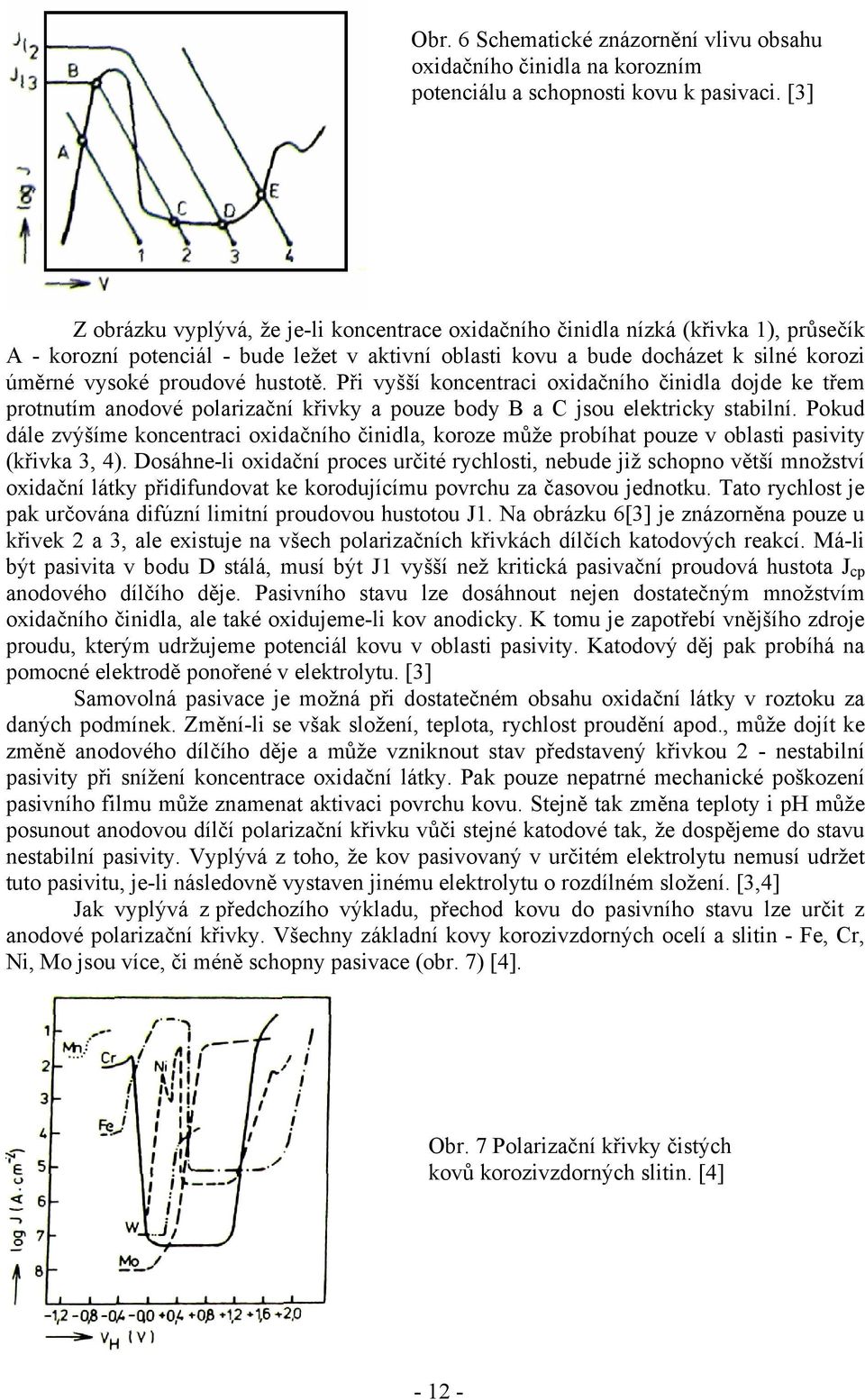 proudové hustotě. Při vyšší koncentraci oxidačního činidla dojde ke třem protnutím anodové polarizační křivky a pouze body B a C jsou elektricky stabilní.