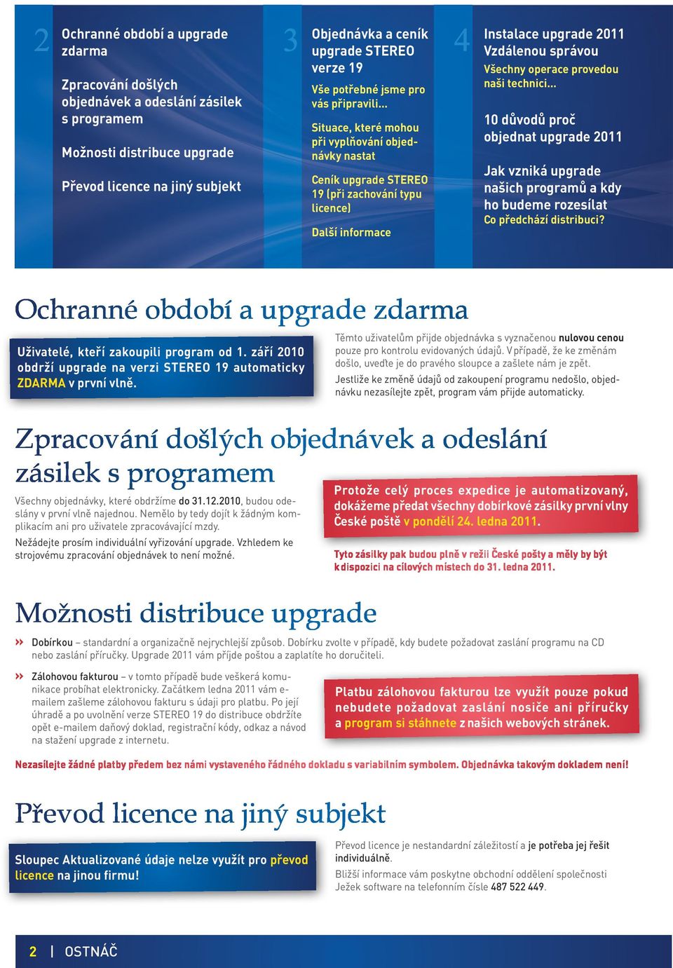 .. Situace, které mohou při vyplňování objednávky nastat Ceník upgrade STEREO 19 (při zachování typu licence) Další informace Instalace upgrade 2011 Vzdálenou správou Všechny operace provedou naši