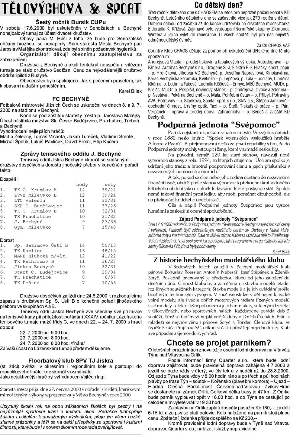 Organizátoři děkují obecnímu zastupitelstvu za zabezpečení. Družstva zbechyně aokolí tentokrát neuspěla avítězem turnaje se stalo družstvo Sedlčan.