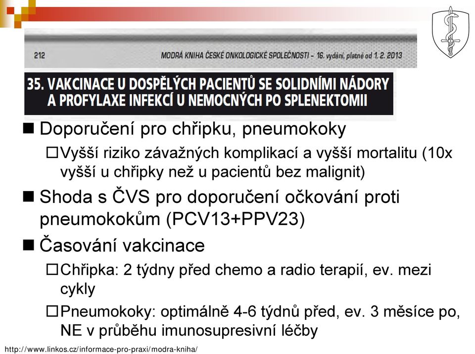 Časování vakcinace Chřipka: 2 týdny před chemo a radio terapií, ev.