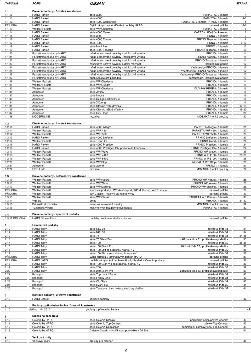 1.17 HARO Parkett série 4000 PRKNO / 1-lamela 9-10 1.1.18 HARO Parkett série Multi Pro PRKNO / 1-lamela 10 1.1.19 HARO Parkett série 4000 Toscana PRKNO Toscana / 1-lamela 10 1.1.20 Parkettmanufaktur by HARO ručně opracované povrchy - zakázková výroba PRKNO / 1-lamela 11 1.