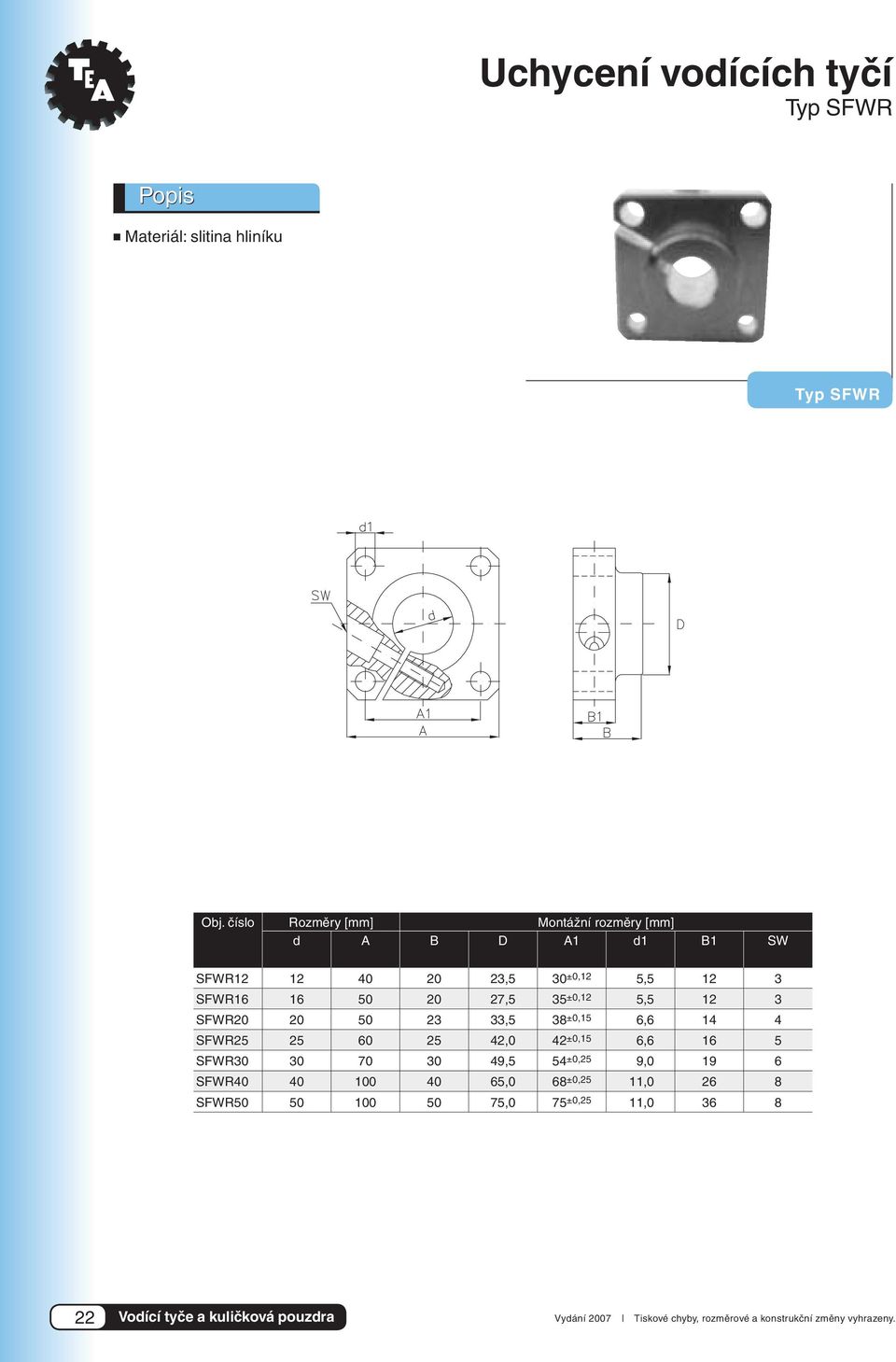 ±0,12 5,5 12 3 SFWR20 20 50 23 33,5 38 ±0,15 6,6 14 4 SFWR25 25 60 25 42,0 42 ±0,15 6,6 16 5 SFWR30 30 70 30 49,5 54 ±0,25 9,0