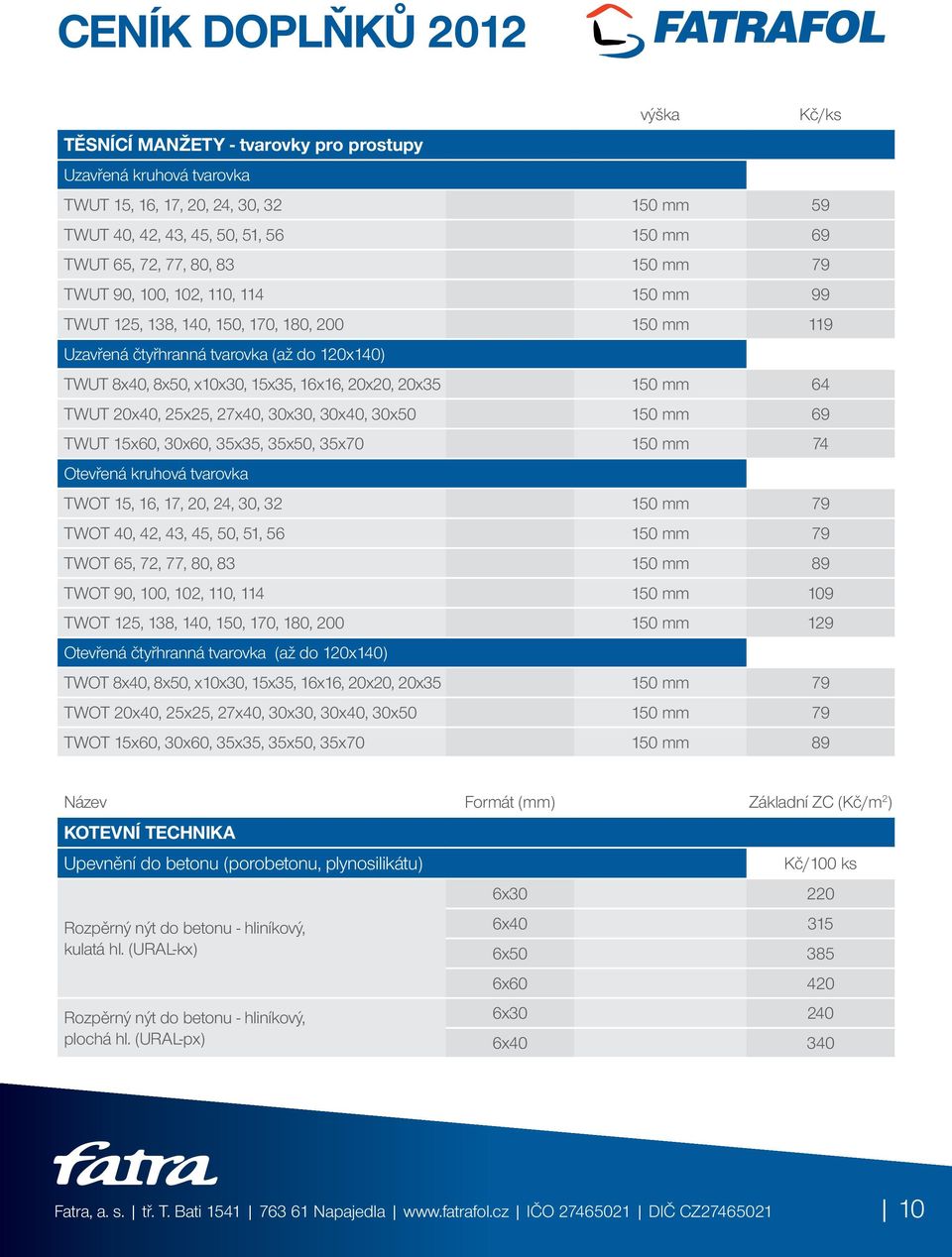 mm 64 TWUT 20x40, 25x25, 27x40, 30x30, 30x40, 30x50 150 mm 69 TWUT 15x60, 30x60, 35x35, 35x50, 35x70 150 mm 74 Otevřená kruhová tvarovka TWOT 15, 16, 17, 20, 24, 30, 32 150 mm 79 TWOT 40, 42, 43, 45,