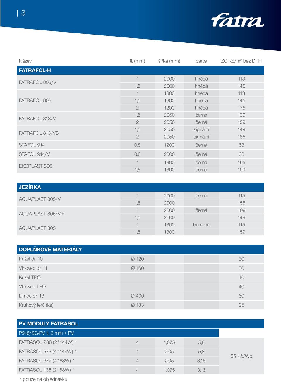 1,5 2050 černá 139 2 2050 černá 159 1,5 2050 signální 149 2 2050 signální 185 STAFOL 914 0,8 1200 černá 63 STAFOL 914/V 0,8 2000 černá 68 EKOPLAST 806 1 1300 černá 165 1,5 1300 černá 199 JEZÍRKA
