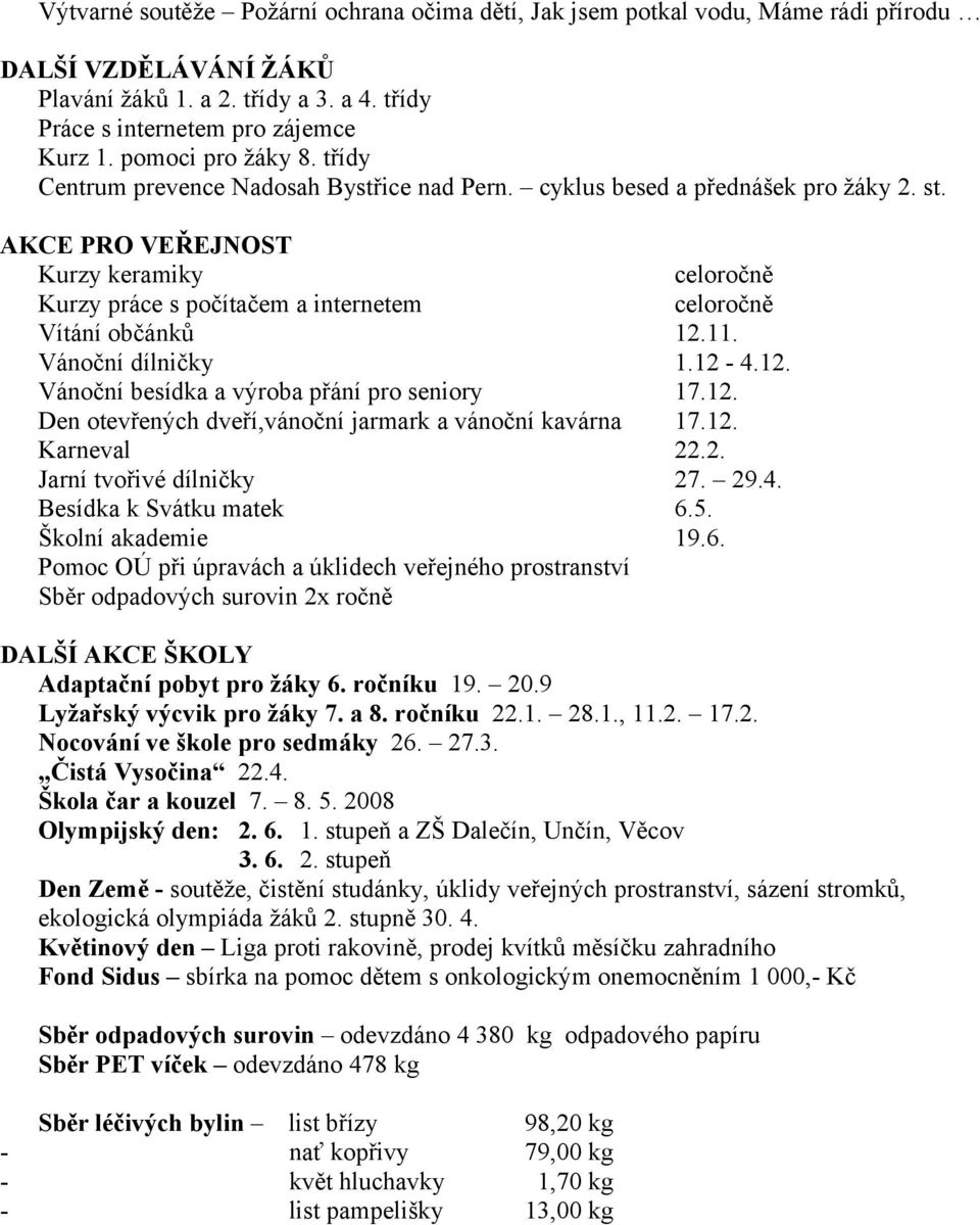 AKCE PRO VEŘEJNOST Kurzy keramiky celoročně Kurzy práce s počítačem a internetem celoročně Vítání občánků 12.11. Vánoční dílničky 1.12-4.12. Vánoční besídka a výroba přání pro seniory 17.12. Den otevřených dveří,vánoční jarmark a vánoční kavárna 17.