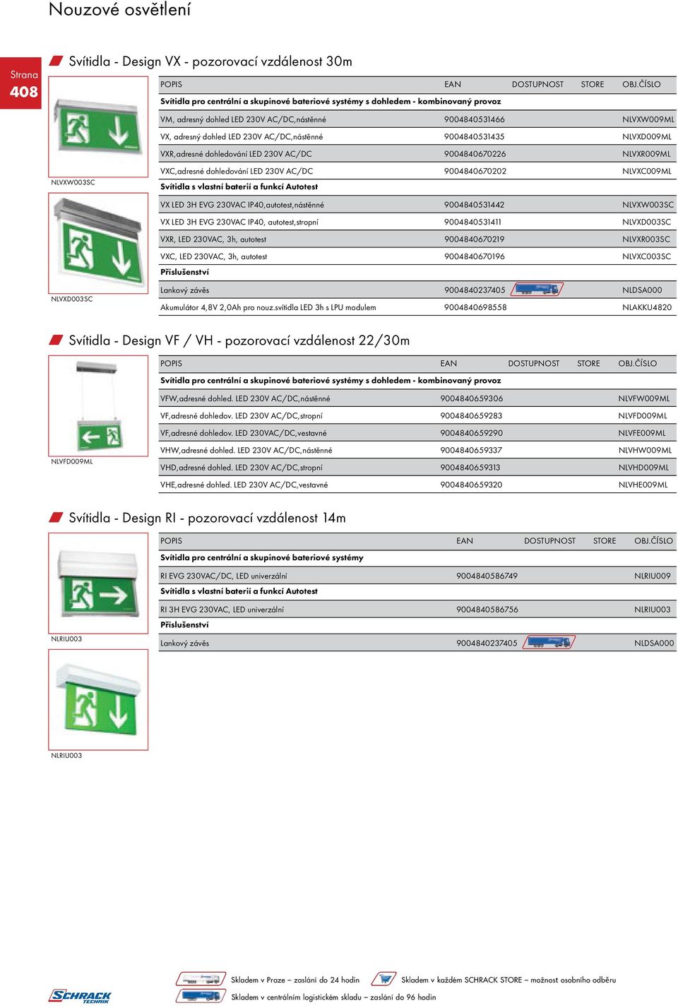 NLVXW003SC VX LED 3H EVG 230VAC IP40, autotest,stropní 9004840531411 NLVXD003SC VXR, LED 230VAC, 3h, autotest 9004840670219 NLVXR003SC VXC, LED 230VAC, 3h, autotest 9004840670196 NLVXC003SC