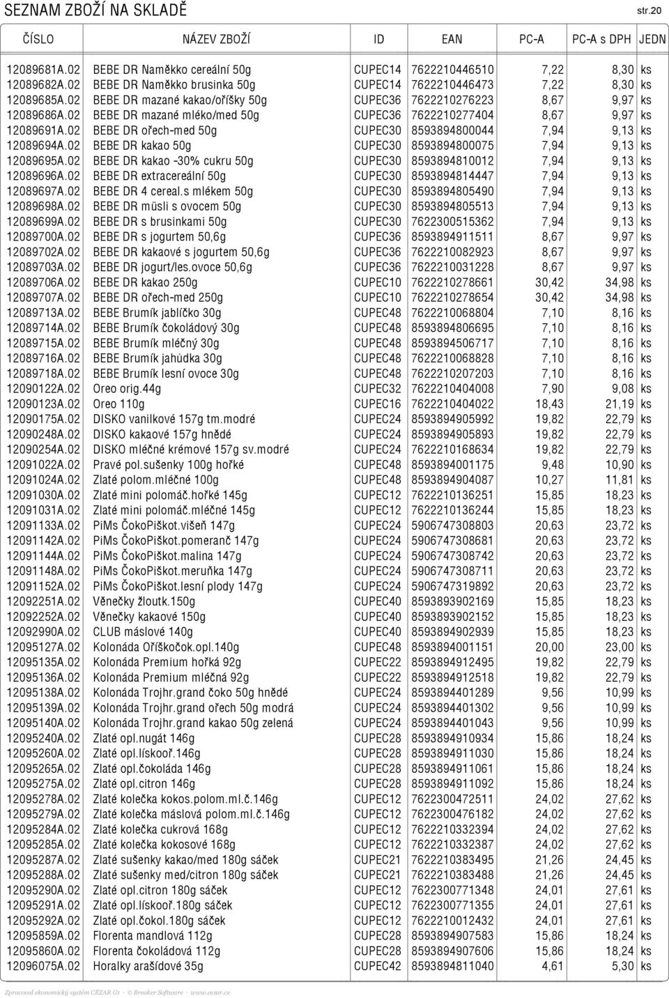 02 BEBE DR ořech-med 50g CUPEC30 8593894800044 7,94 9,13 ks 12089694A.02 BEBE DR kakao 50g CUPEC30 8593894800075 7,94 9,13 ks 12089695A.