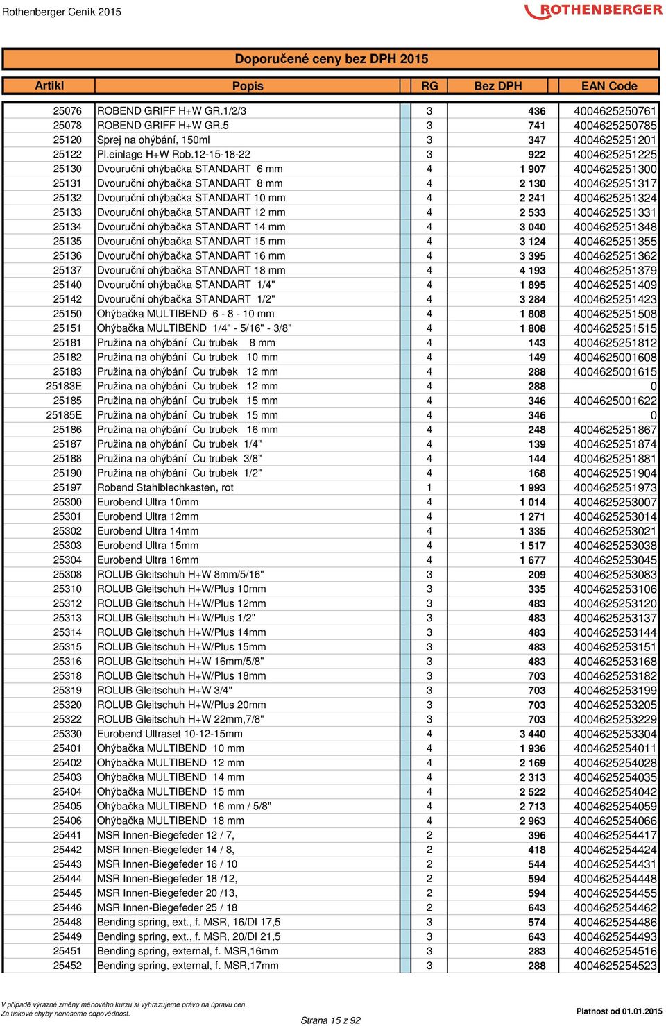 241 4004625251324 25133 Dvouruční ohýbačka STANDART 12 mm 4 2 533 4004625251331 25134 Dvouruční ohýbačka STANDART 14 mm 4 3 040 4004625251348 25135 Dvouruční ohýbačka STANDART 15 mm 4 3 124