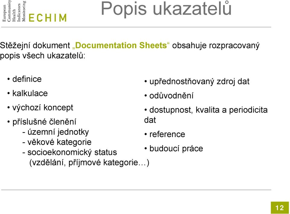 koncept dostupnost, kvalita a periodicita příslušné členění dat - územní jednotky