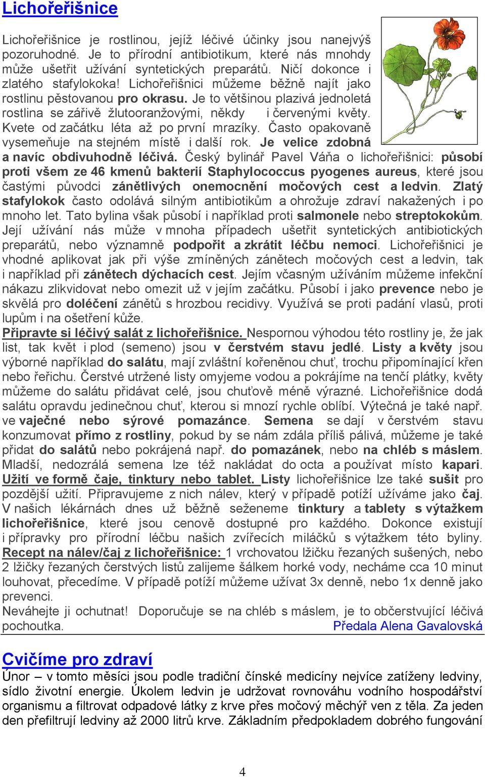 Kvete od začátku léta až po první mrazíky. Často opakovaně vysemeňuje na stejném místě i další rok. Je velice zdobná a navíc obdivuhodně léčivá.