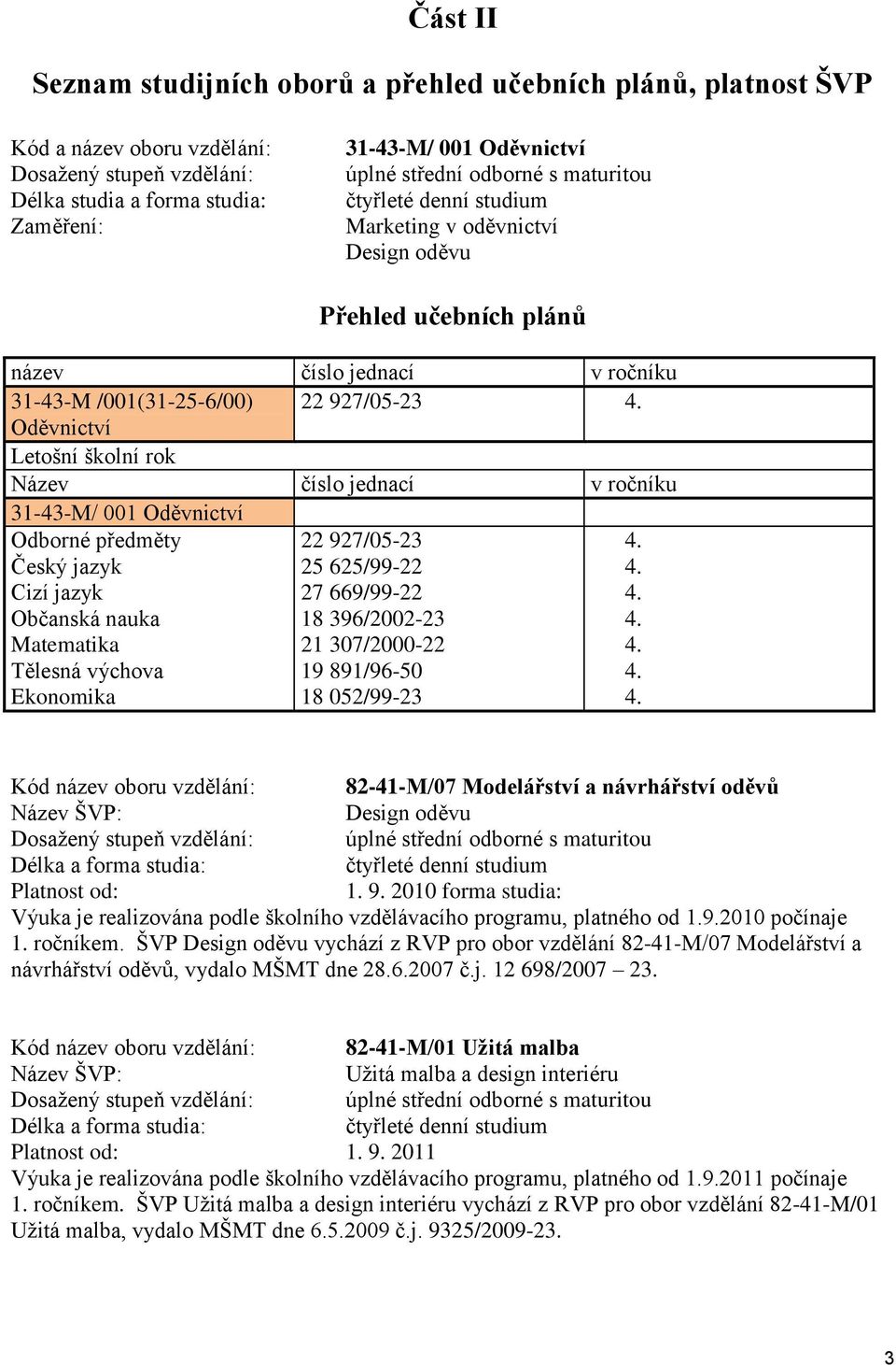 Oděvnictví Letošní školní rok Název číslo jednací v ročníku 31-43-M/ 001 Oděvnictví Odborné předměty Český jazyk Cizí jazyk Občanská nauka Matematika Tělesná výchova Ekonomika 22 927/05-23 25