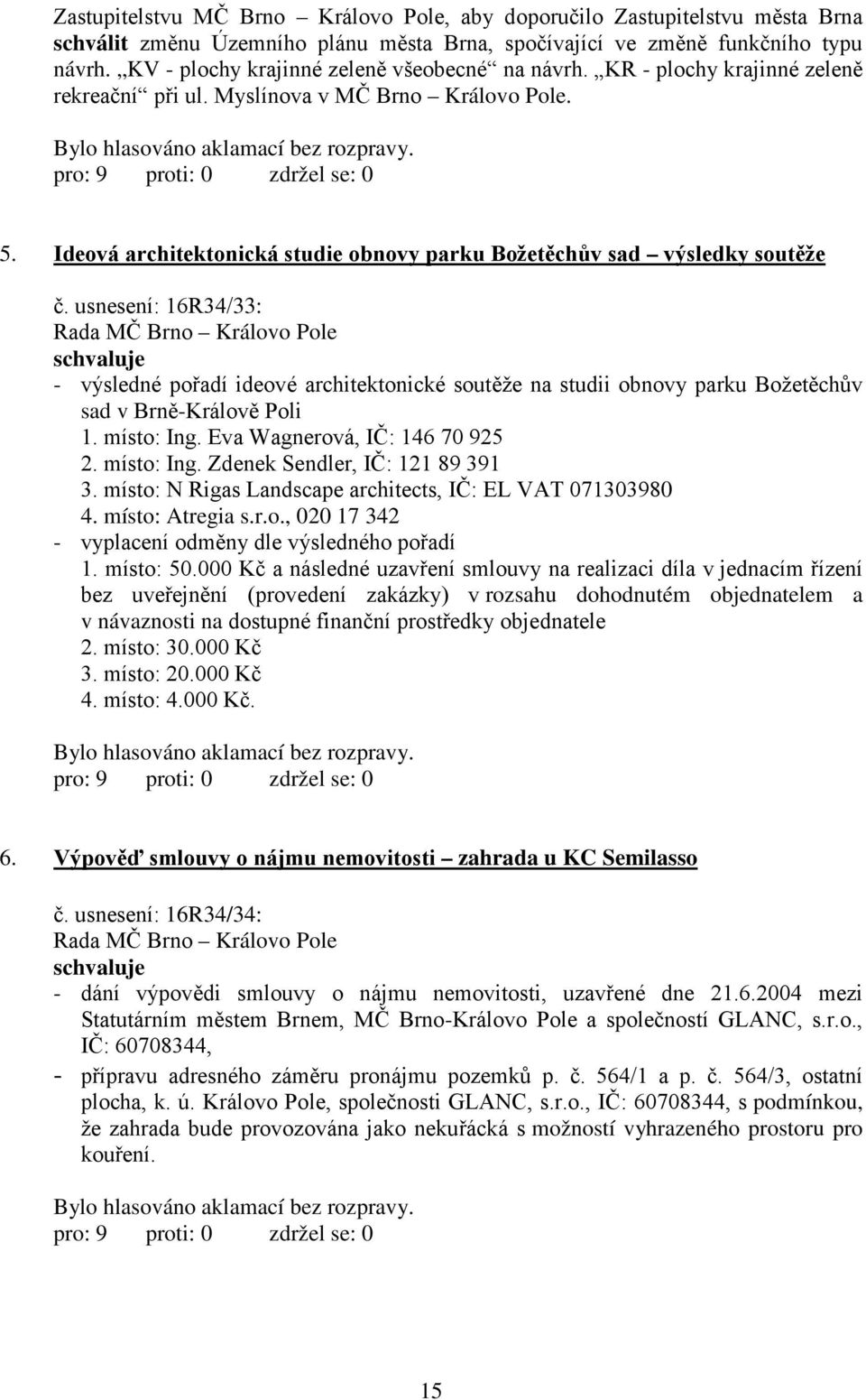 Ideová architektonická studie obnovy parku Božetěchův sad výsledky soutěže č.