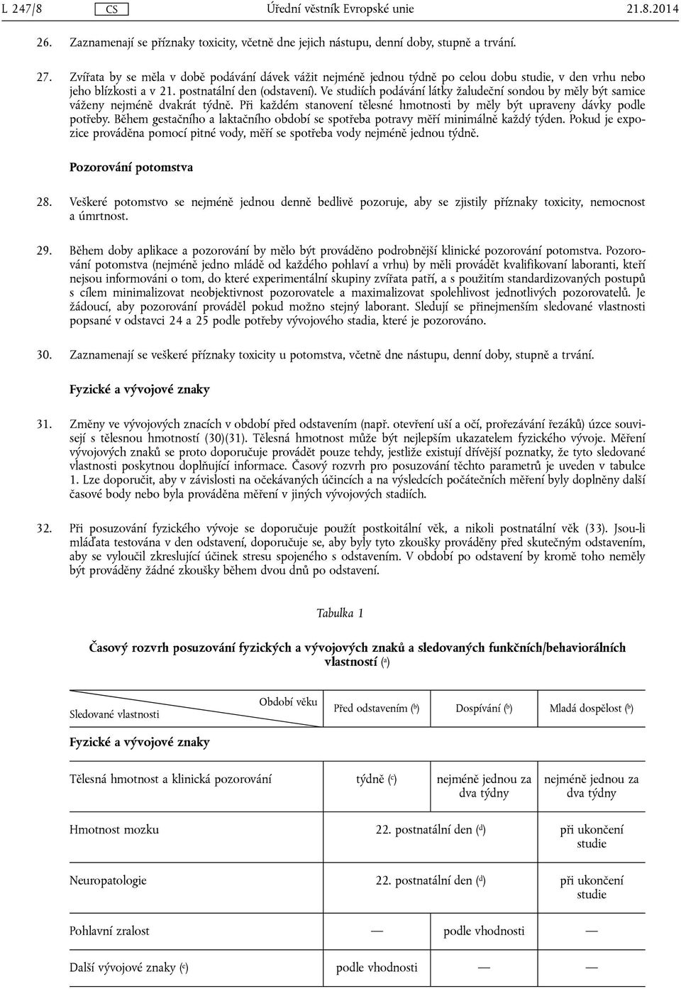 Ve studiích podávání látky žaludeční sondou by měly být samice váženy nejméně dvakrát týdně. Při každém stanovení tělesné hmotnosti by měly být upraveny dávky podle potřeby.