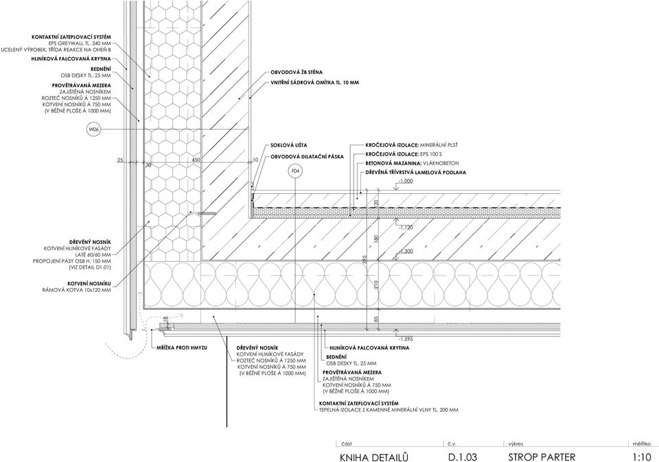 10 MM W06 2 30 40 10 SOKLOVÁ LIŠTA OBVODOVÁ DILATAČNÍ PÁSKA F04 KROČEJOVÁ IZOLACE; MINERÁLNÍ PLSŤ KROČEJOVÁ IZOLACE; EPS 100 S BETONOVÁ MAZANINA; VLÁKNOBETON DŘEVĚNÁ TŘÍVRSTVÁ LAMELOVÁ PODLAHA