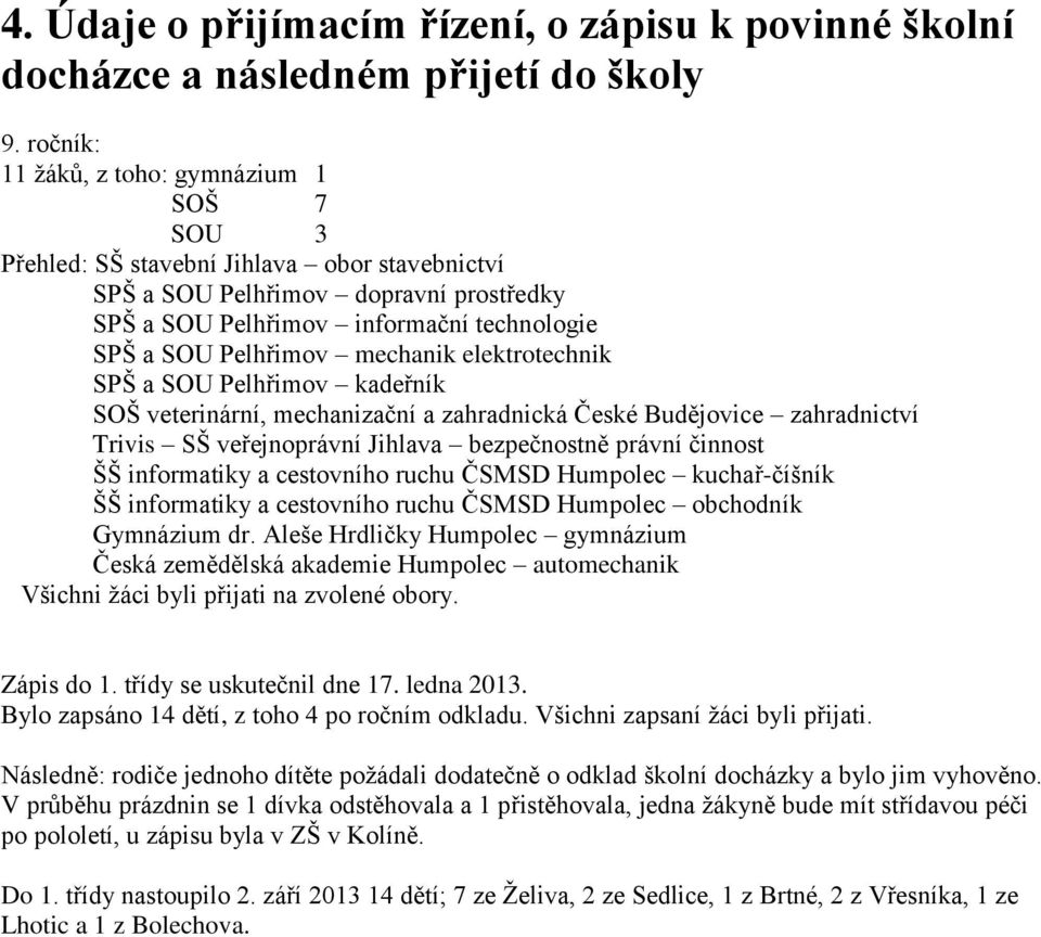 mechanik elektrotechnik SPŠ a SOU Pelhřimov kadeřník SOŠ veterinární, mechanizační a zahradnická České Budějovice zahradnictví Trivis SŠ veřejnoprávní Jihlava bezpečnostně právní činnost ŠŠ