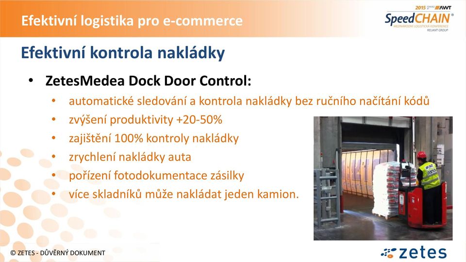 kódů zvýšení produktivity +20-50% zajištění 100% kontroly nakládky zrychlení