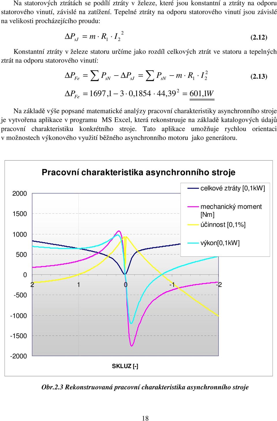 1) Konstantní ztráty v železe statoru určíme jako rozdíl celkových ztrát ve statoru a tepelných ztrát na odporu statorového vinutí: P P P P m R 1 Fe sn sj sn (.