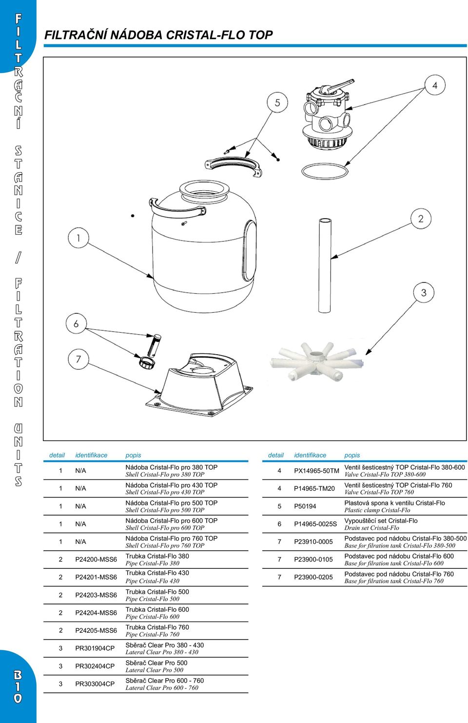 Vypouštěcí set ristal-lo Drain set ristal-lo ádoba ristal-lo pro 0 P hell ristal-lo pro 0 P P0-000 Podstavec pod nádobu ristal-lo 0-00 ase for filration tank ristal-lo 0-00 P00-M P00-00 Podstavec pod