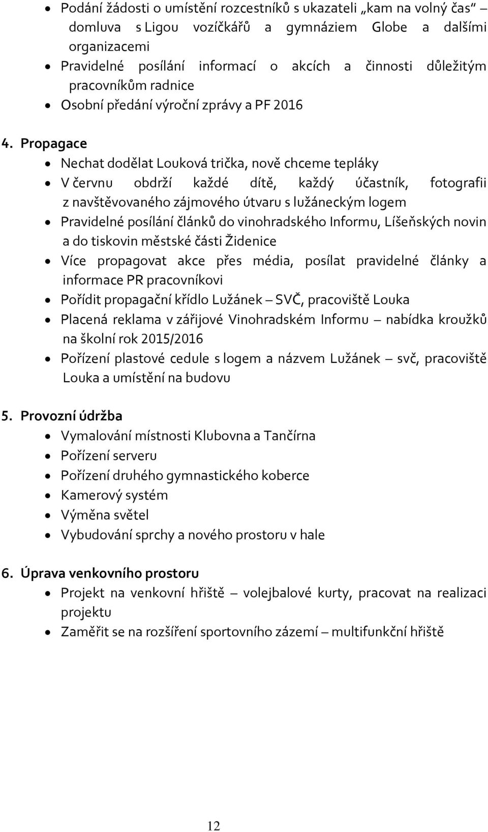 Propagace Nechat dodělat Louková trička, nově chceme tepláky V červnu obdrží každé dítě, každý účastník, fotografii z navštěvovaného zájmového útvaru s lužáneckým logem Pravidelné posílání článků do