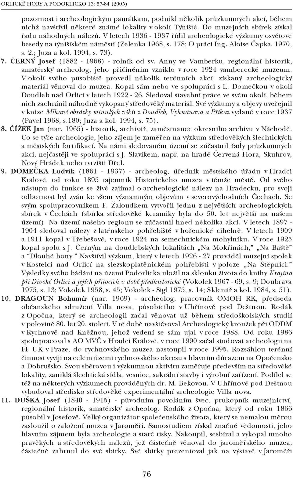 ). 7. ČERNÝ Josef (1882 1968) rolník od sv. Anny ve Vamberku, regionální historik, amatérský archeolog, jeho přičiněním vzniklo v roce 1924 vamberecké muzeum.