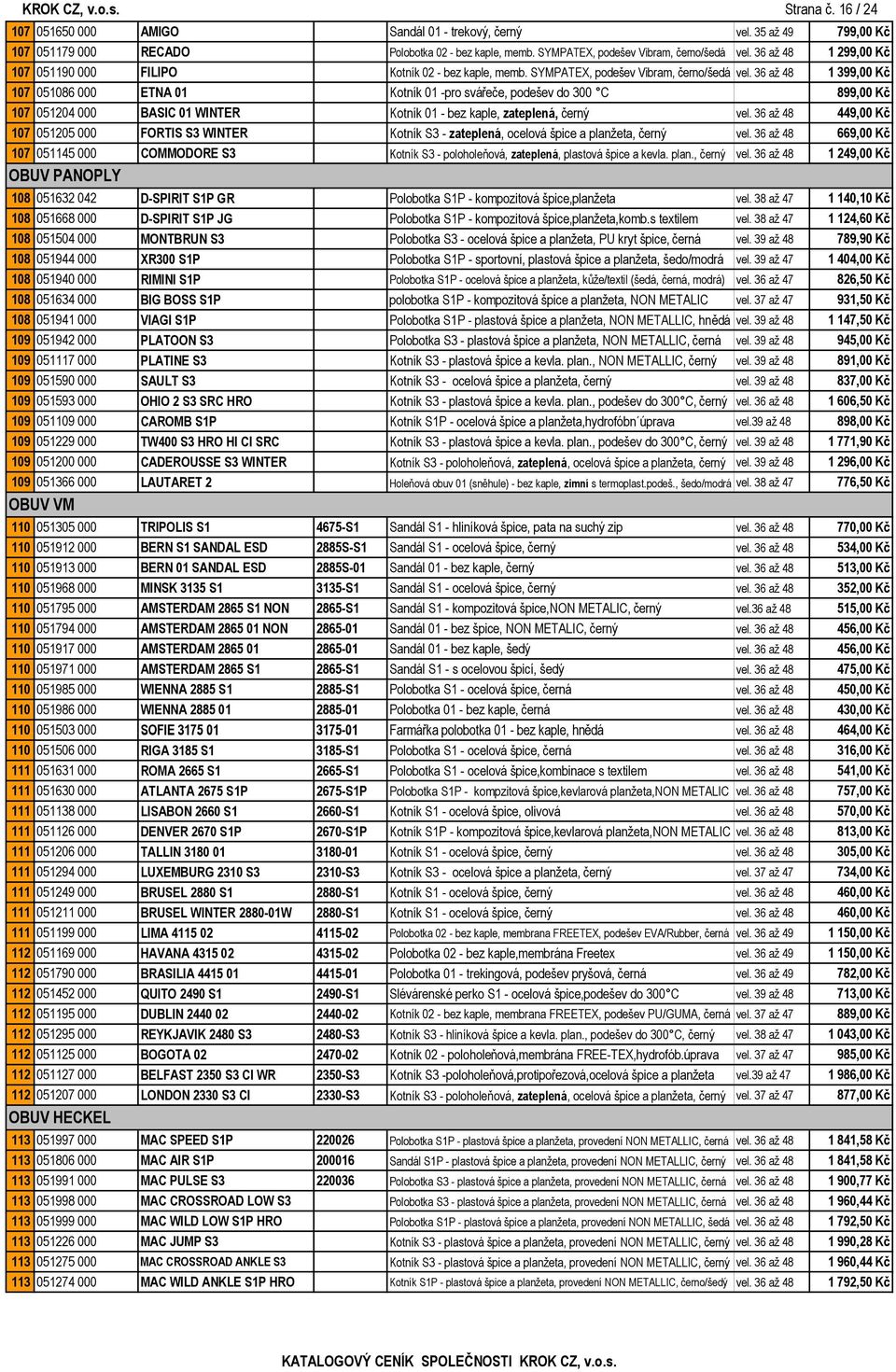 36 až 48 1 399,00 Kč 107 051086 000 ETNA 01 Kotník 01 -pro svářeče, podešev do 300 C 899,00 Kč 107 051204 000 BASIC 01 WINTER Kotník 01 - bez kaple, zateplená, černý vel.