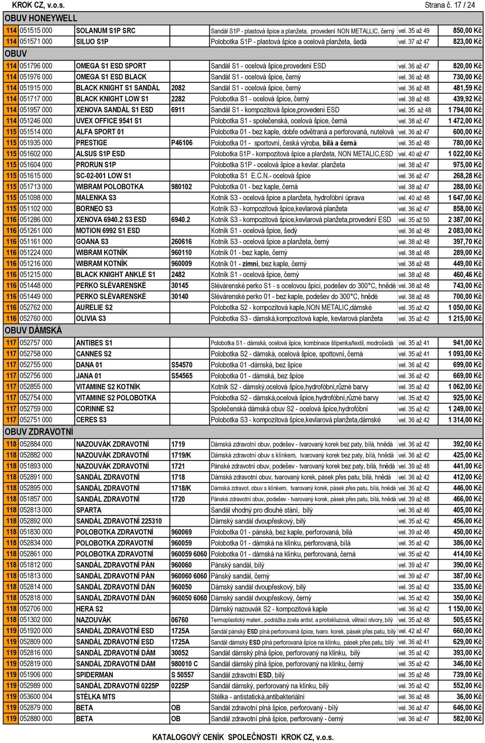 37 až 47 823,00 Kč OBUV 114 051796 000 OMEGA S1 ESD SPORT Sandál S1 - ocelová špice,provedení ESD vel. 36 až 47 820,00 Kč 114 051976 000 OMEGA S1 ESD BLACK Sandál S1 - ocelová špice, černý vel.